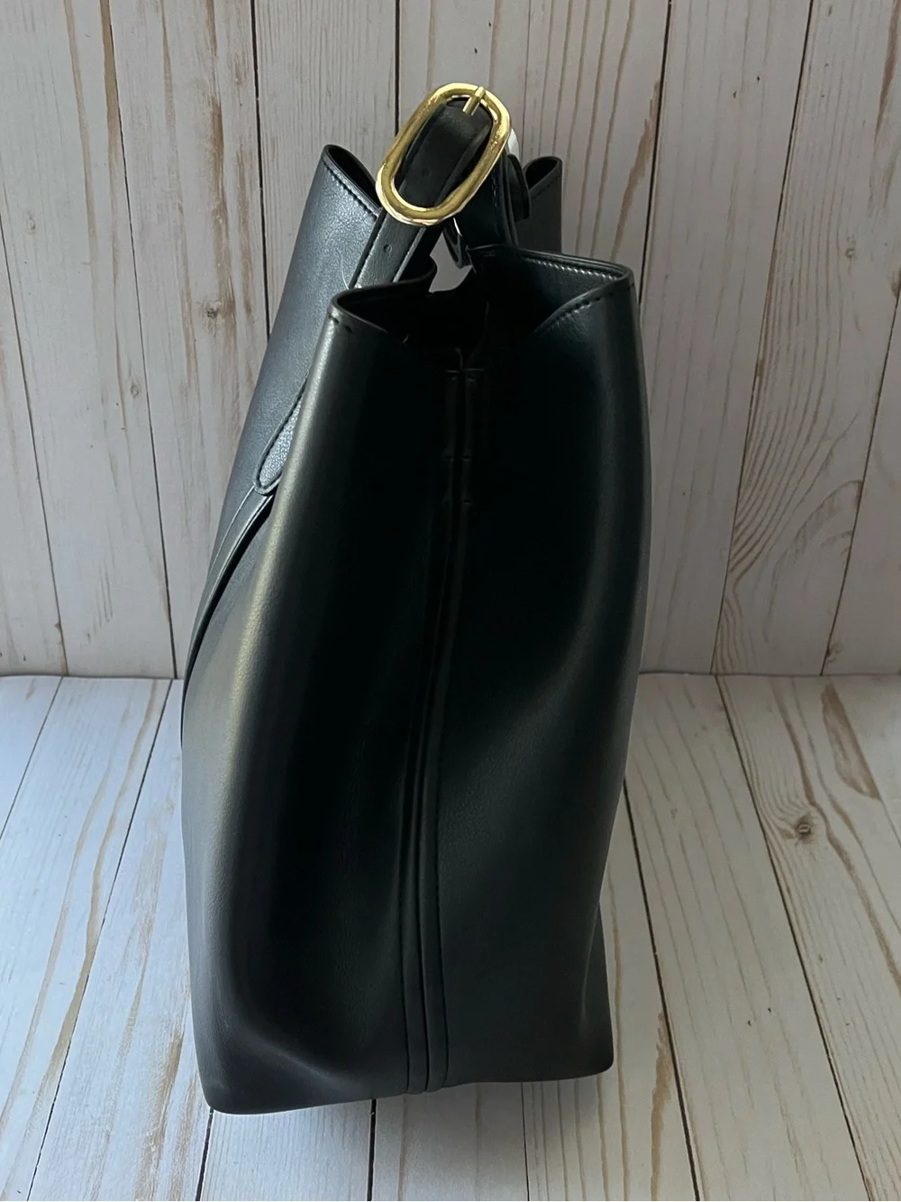 Old Navy Black Faux-Leather Tote with Adjustable Strap